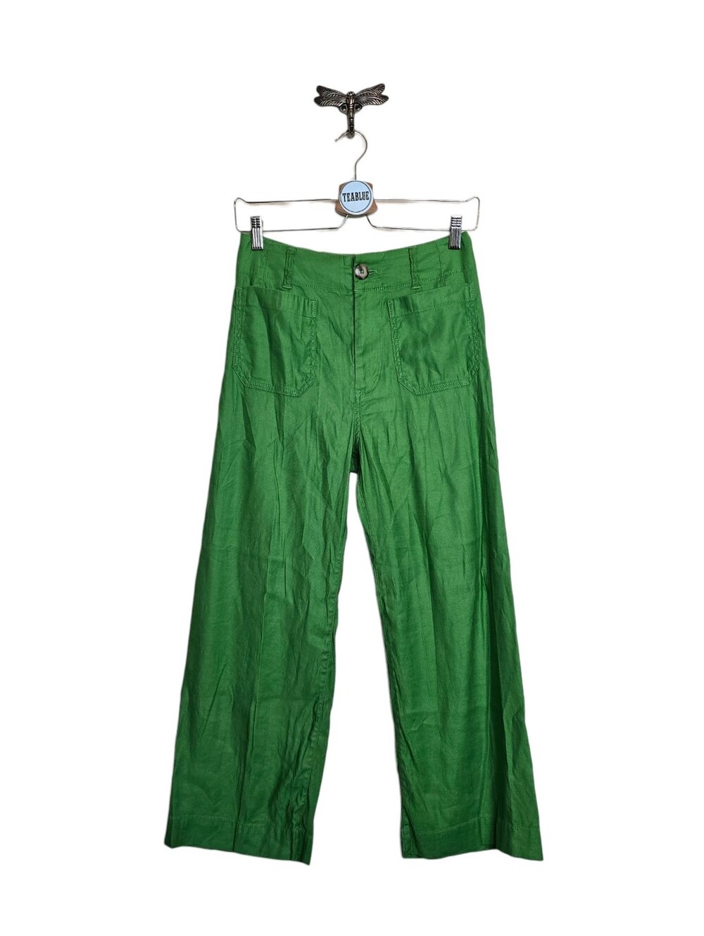 Maeve Colette Ramie Stretch High-Rise Wide-Leg Pants 2 Green - Picture 2 of 12